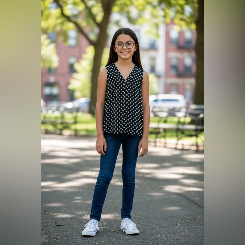 Soprano Sleeveless Black & White Polka Dot Button-Front Top Girls Size S (7-8)